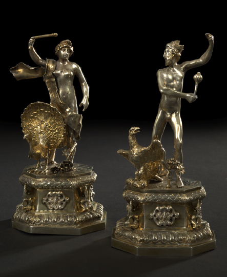 Appraisal: Pair of German Parcel-Gilt Silver Cabinet Figures in the Mannerist