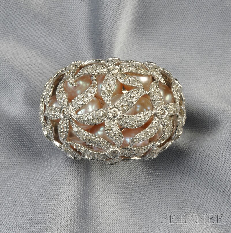 Appraisal: kt White Gold Pearl and Diamond Ring designed as pearls