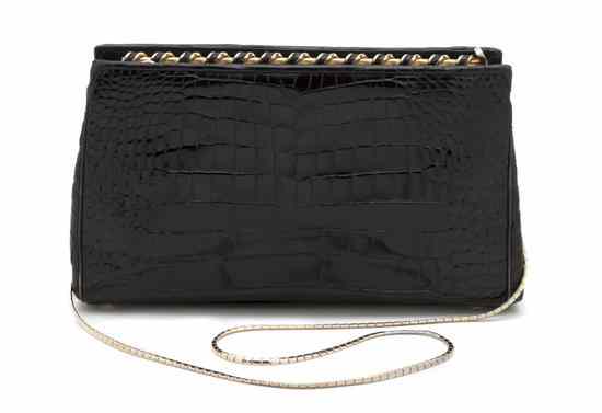 Appraisal: A Judith Leiber Black Alligator Evening Bag with long chainlink