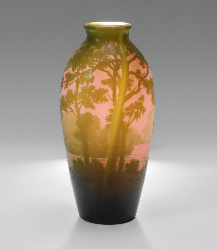 Appraisal: EDMOND RIGOT CAMEO GLASS LANDSCAPE VASE In the Galle style