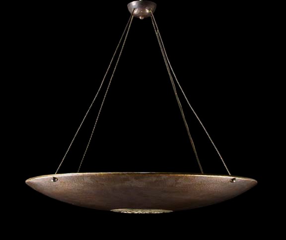 Appraisal: Large French Patinated Copper and Engraved Silvered Brass Chandelier of