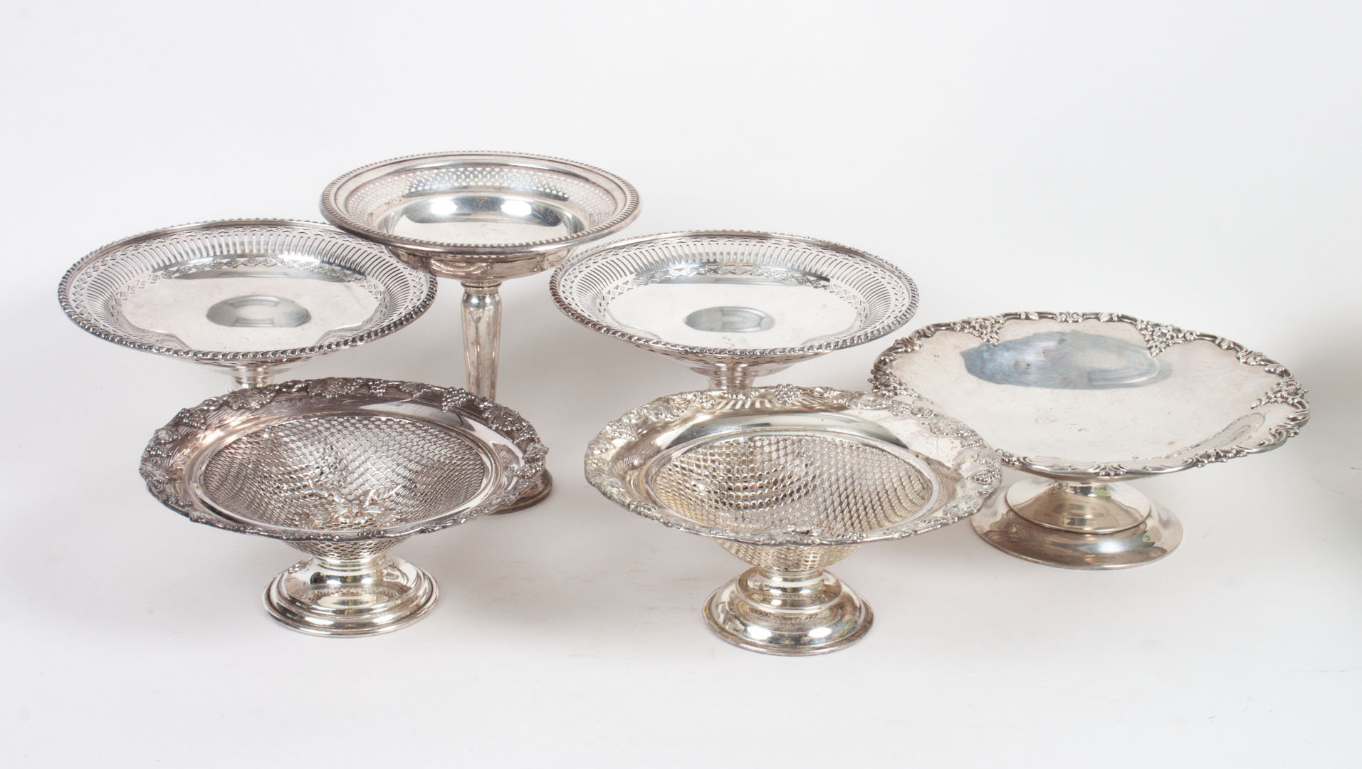 Appraisal: Two sterling and four silver-plated compotes including unmarked sterling compote