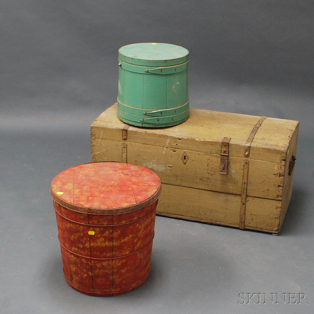 Appraisal: Small Painted Dome-top Trunk Green Painted Firkin and a Painted