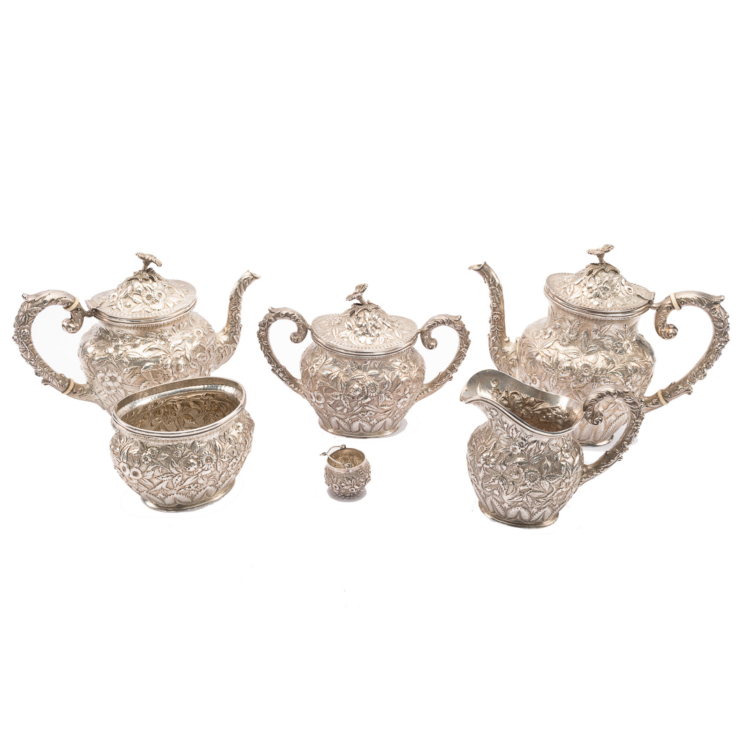 Appraisal: Kirk repousse sterling -pc coffee tea set S Kirk Son