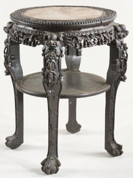 Appraisal: Asian Marble Top Tall Side Table late th century carved