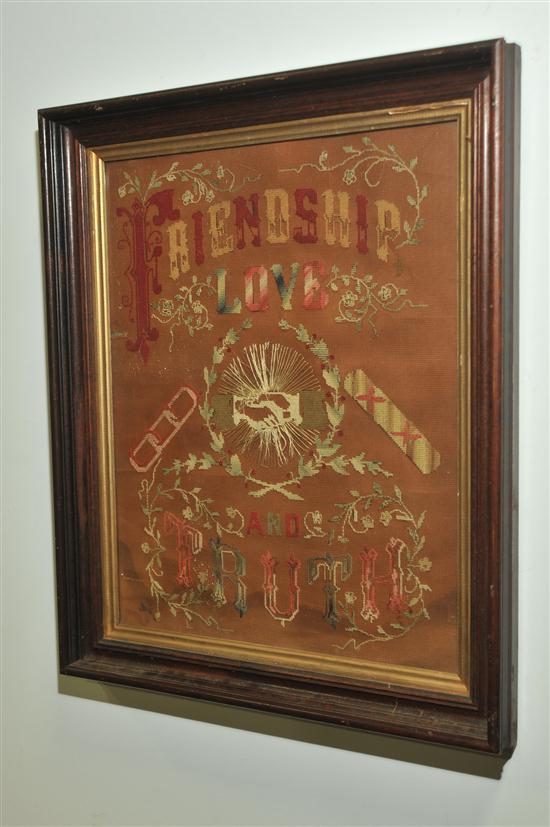 Appraisal: NEEDLEPOINT American th century wool on punched card Odd Fellows