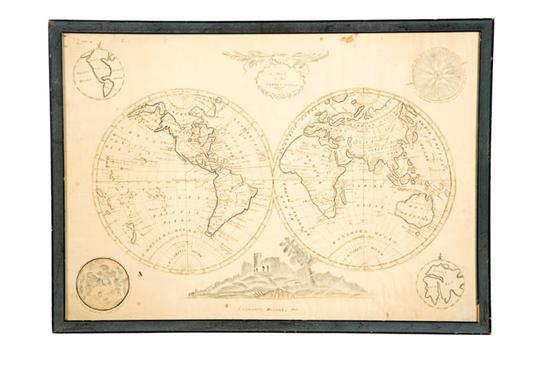 Appraisal: SCHOOLGIRL DRAWING MAP OF THE WORLD Charlotte Dauchy probably Connecticut