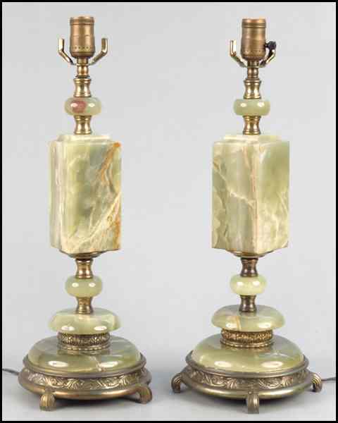 Appraisal: PAIR OF GREEN ONYX TABLE LAMPS Height '' Condition No