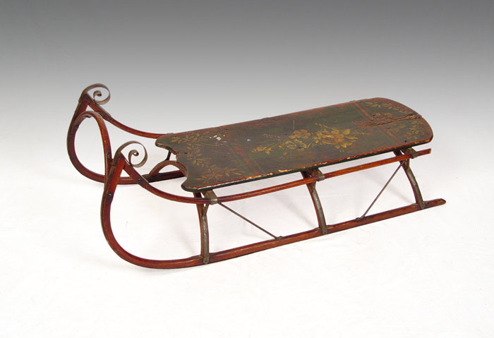 Appraisal: SIGNED DATED PAINT DECORATED SLED Original floral painted wood sled