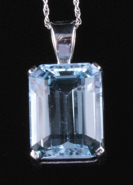 Appraisal: K WHITE GOLD AQUAMARINE PENDANT Emerald- cut aquamarine weighing approx