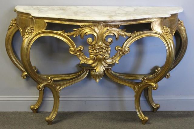 Appraisal: Giltwood Louis XV Style Marble Top Console From a Great