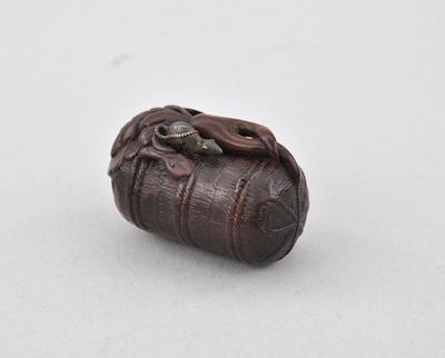 Appraisal: Basket with Root Vegetable Rat Netsuke Carved wood with red