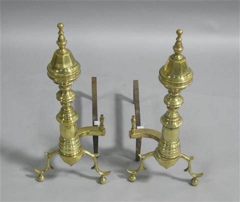 Appraisal: PAIR OF FEDERAL BRASS ANDIRONS Of shaped spire form with