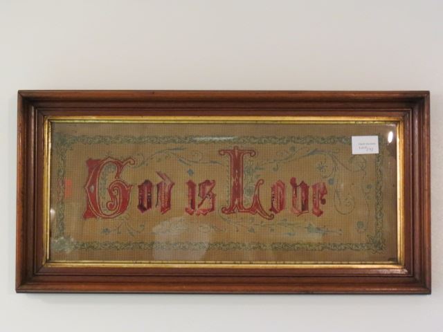 Appraisal: Victorian Needlework God is Love X in fine walnut frame