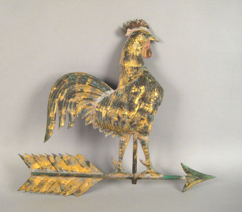 Appraisal: Full bodied copper rooster form weathervane late th c retaining