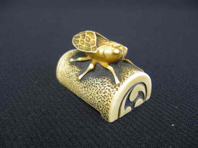 Appraisal: Carved Ivory Netsuke of an Insect on bamboo signed ''