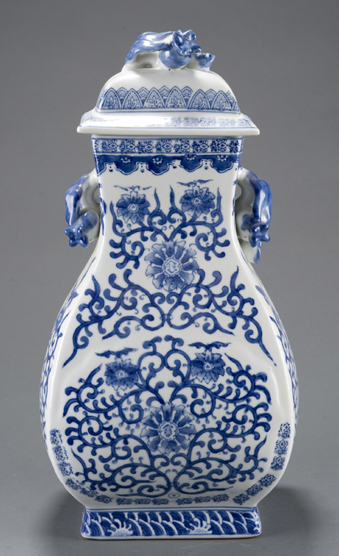 Appraisal: Chinese porcelain blue and white covered square vase th century