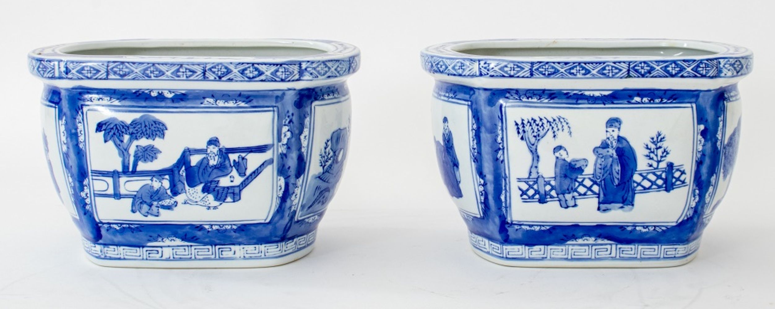 Appraisal: CHINESE KANGXI STYLE BLUE AND WHITE CACHE POTS Chinese Kangxi