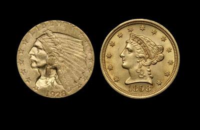 Appraisal: Two U S - gold coins coronet type AU- satiny