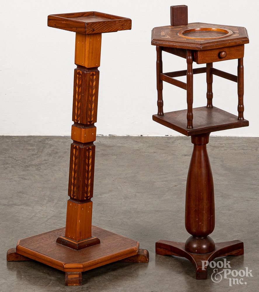 Appraisal: Two parquetry smoking stands Two parquetry smoking stands h Condition