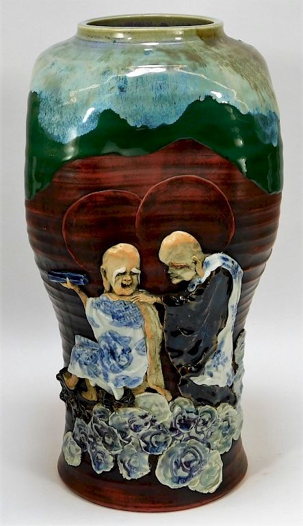 Appraisal: LG Japanese Sumidagawa Scholars Vase Japan Early th Century Large