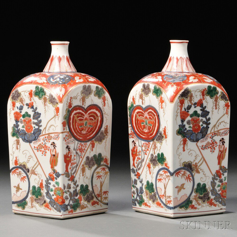 Appraisal: Two Kinrande Imari Bottles Japan th th century four-sided rounded