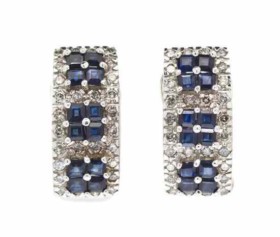 Appraisal: A Pair of Sapphire and Diamond Earrings containing square cut