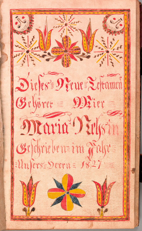 Appraisal: Bucks County Pennsylvania watercolor fraktur bookplate dated for Maria Nehs