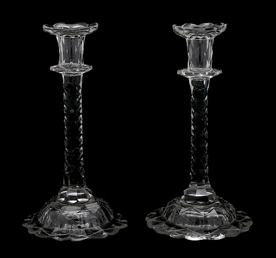 Appraisal: A Pair of Georgian Cut Glass Silver Shape Candlesticks Height