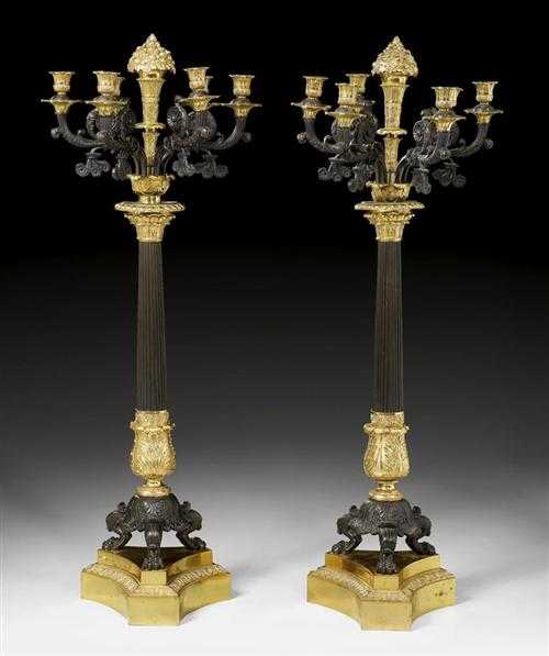 Appraisal: PAIR OF IMPORTANT CANDELABRAS AUX PATTES DE LIONS Empire Restauration