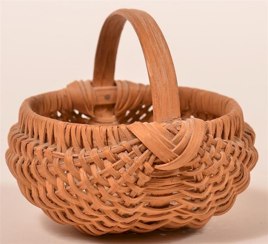 Appraisal: Woven Miniature Oak Splint Berry Basket Antique Woven Miniature Oak