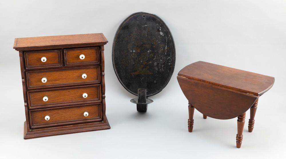 Appraisal: THREE ASSORTED ITEMSTHREE ASSORTED ITEMS A miniature drop-leaf table height