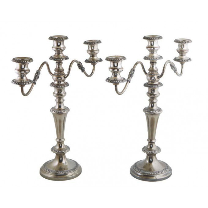 Appraisal: Pair of English Silverplated Three Light Convertible Candelabra early th