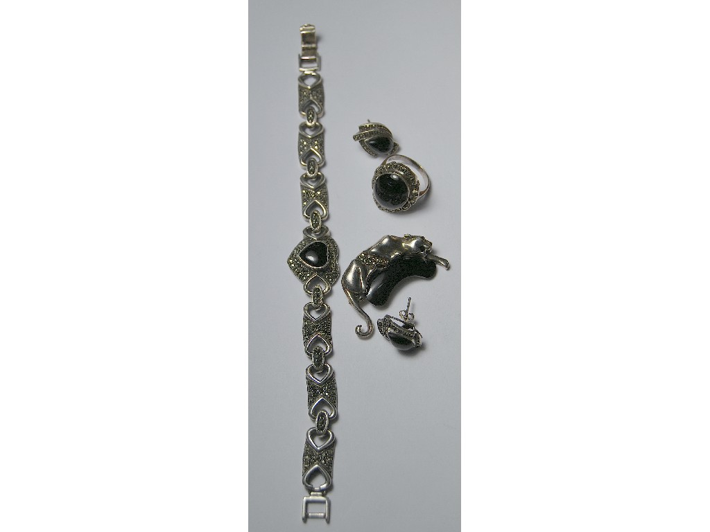 Appraisal: Collection of marcastie set jewellery including bracelet with agate centre