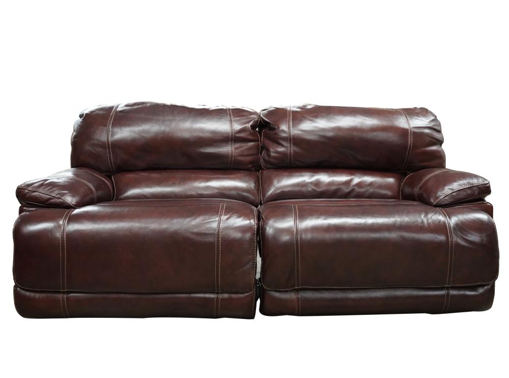 Appraisal: LEATHER SECTIONAL SOFAcomprising two sections with electric reclining function Condition