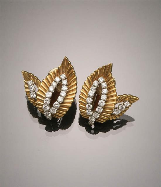 Appraisal: Pair of -Karat Yellow-Gold and Diamond Clip-Back Earrings Van Cleef