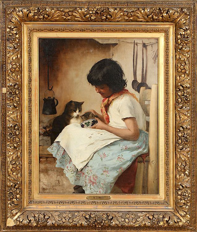 Appraisal: ADOLF ECHTLER GIRL CAT OIL ON CANVAS SIGNED Adolf Echtler