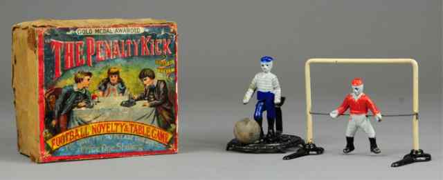 Appraisal: CAST IRON SOCCER PLAYERS BOXED GAME Very unusual find cast