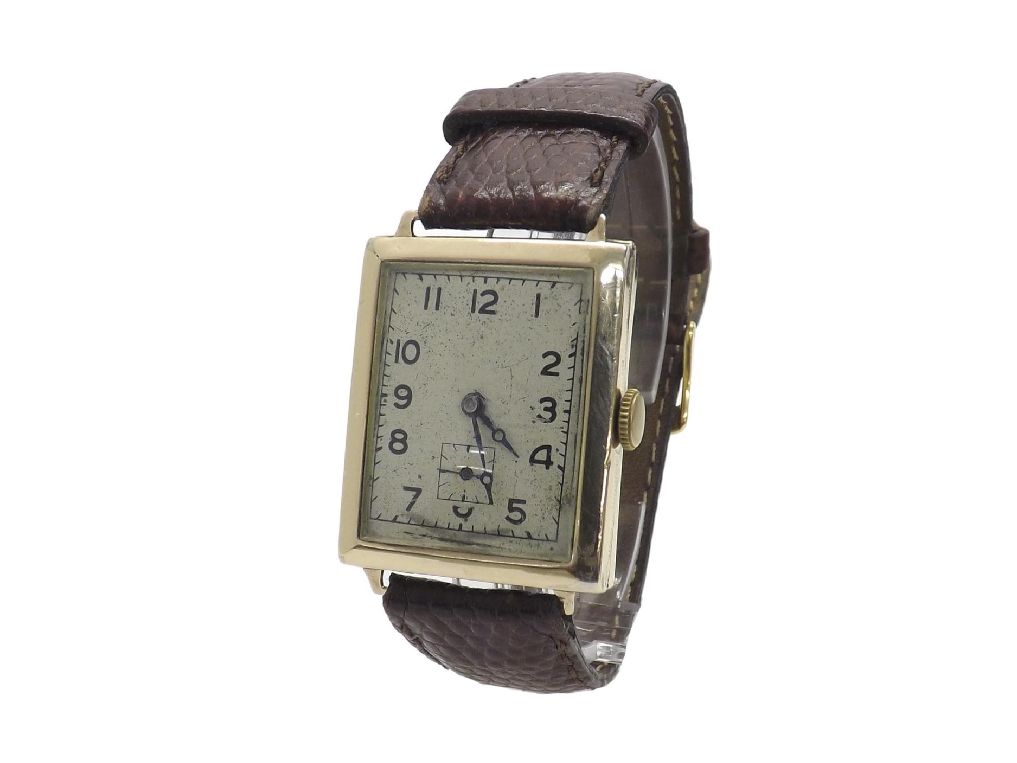 Appraisal: Early th century ct rectangular wire-lug gentleman's wristwatch Chester silvered