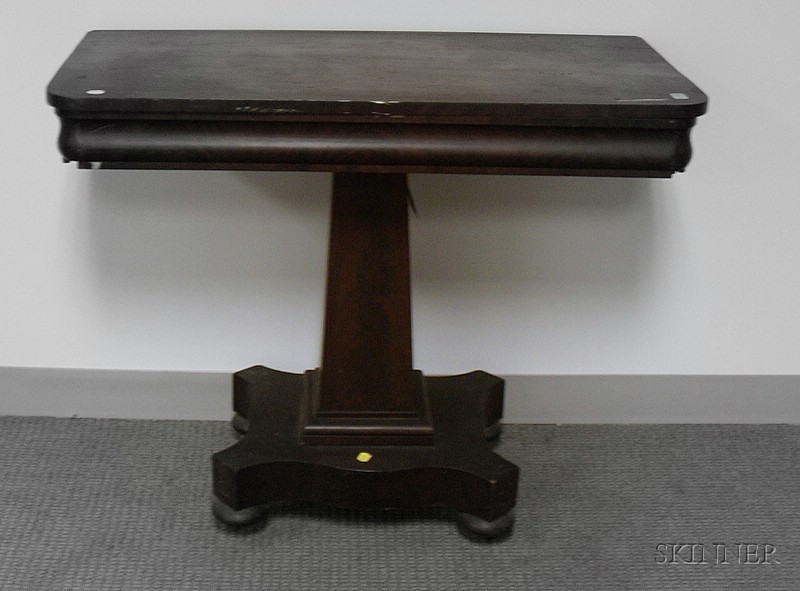 Appraisal: Empire Mahogany Veneer Pedestal-base Card Table