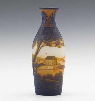 Appraisal: Devez Tapered Cameo Glass Vase Art Nouveau ocean front scene