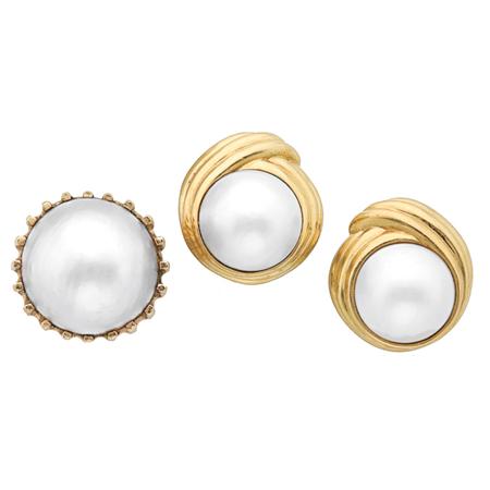 Appraisal: Gold and Mab Pearl Ring and Pair of Earclips Estimate