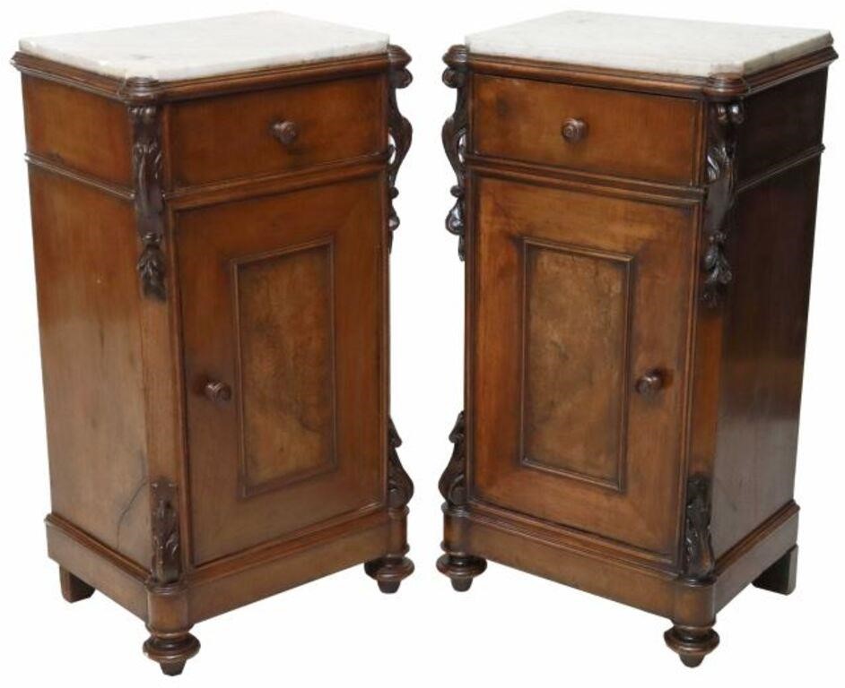 Appraisal: pair Italian walnut bedside cabinets late th c having shaped