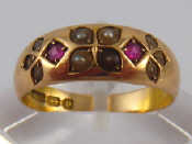 Appraisal: An antique carat gold ruby and seed pearl ring hallmarked