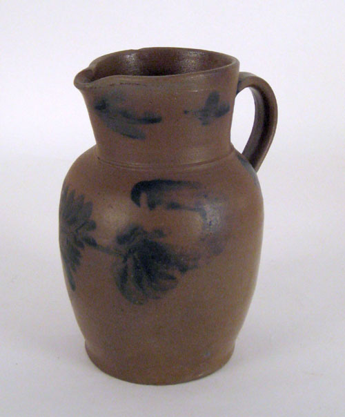 Appraisal: Stoneware pitcher th c with cobalt floral decoration h