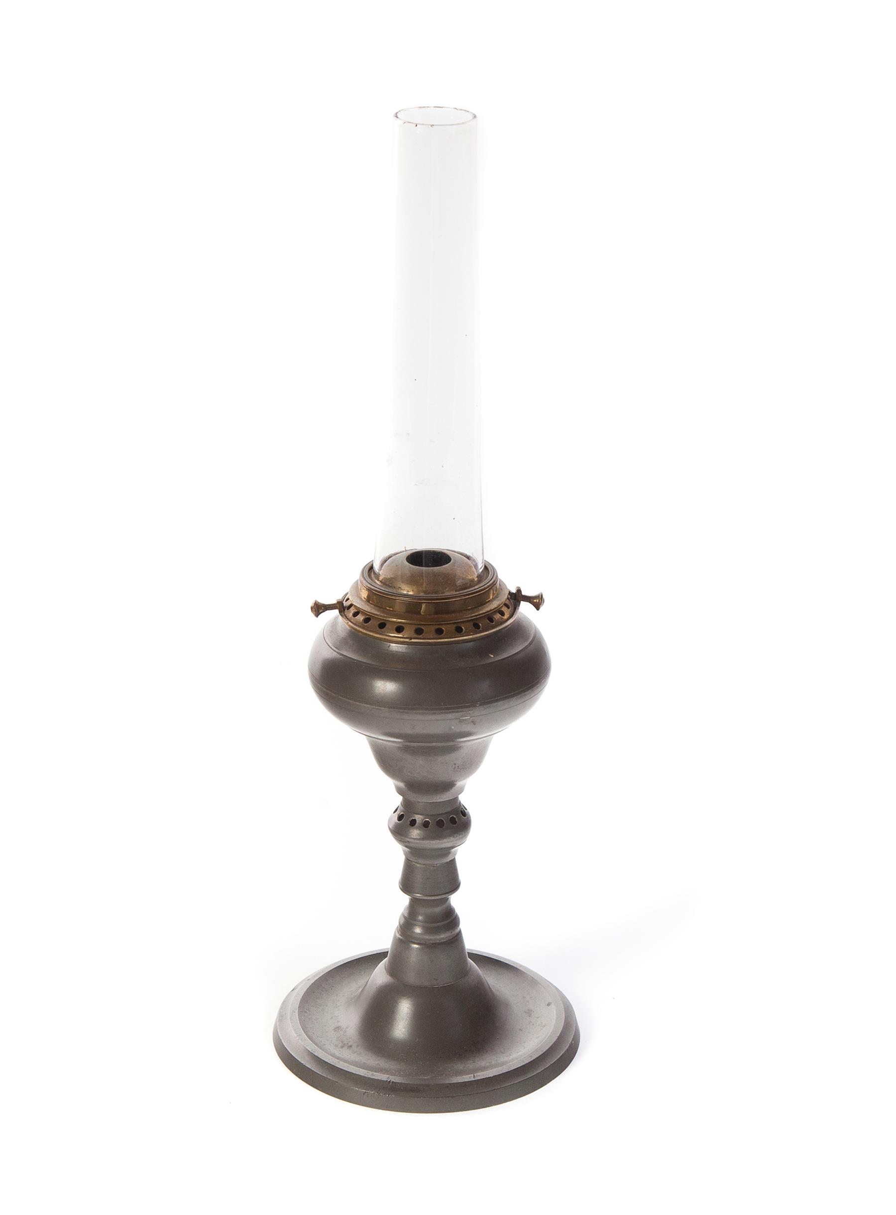 Appraisal: PEWTER FLUID LAMP Second quarter- th century pewter and brass