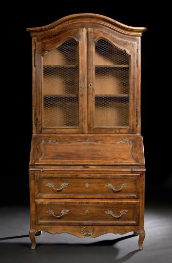 Appraisal: French Provincial-Style Mahogany Two-Part Secretary with Bookcase the top with