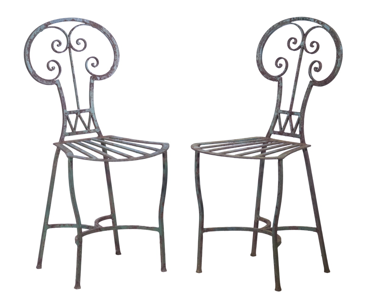 Appraisal: PAIR OF S- S FRENCH IRON GARDEN CHAIRS Art-Nouveau Art