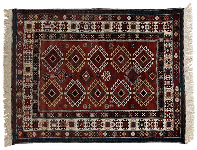 Appraisal: Caucasian rug central rectangular panel with rows of diamonds with