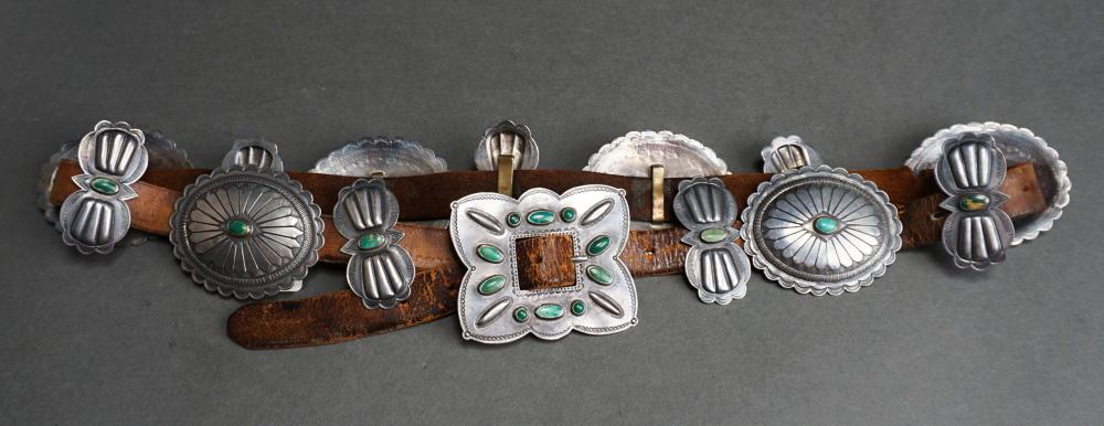 Appraisal: AMERICAN INDIAN STERLING SILVER AND TURQUOISE CONCHA BELT L INAmerican